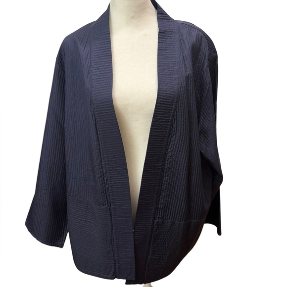 Eileen Fisher Navy Blue Open front Silk Jacket. Size 2X. EUC